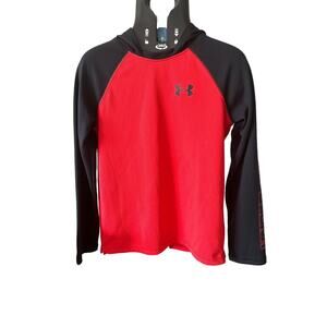 Under Armour Loose AllSeaonGear Red Black Sleeve Lightweight Hoodie Youth XL